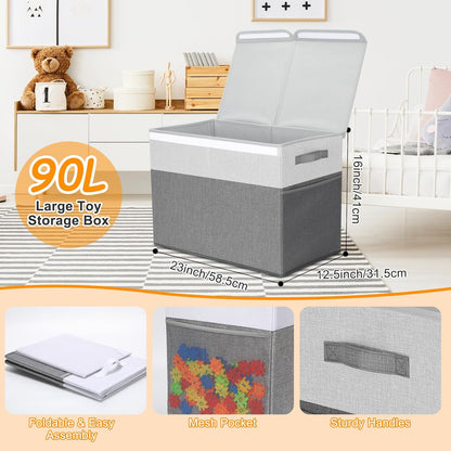 3 Pack Large Toy Box Storage Organizer Set, Grey White