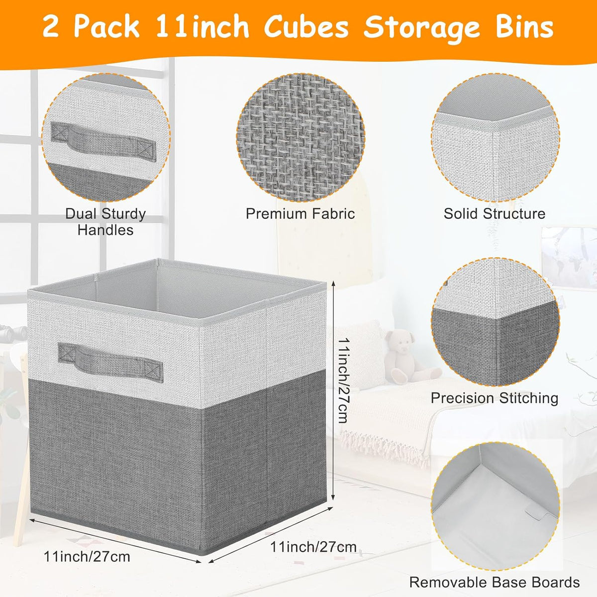 3 Pack Large Toy Box Storage Organizer Set, Grey White