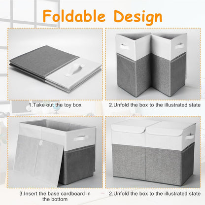 3 Pack Large Toy Box Storage Organizer Set, Grey White