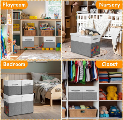 3 Pack Large Toy Box Storage Organizer Set, Grey White