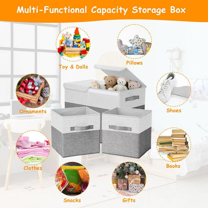 3 Pack Large Toy Box Storage Organizer Set, Grey White