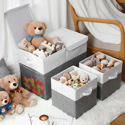3 Pack Large Toy Box Storage Organizer Set, Grey White