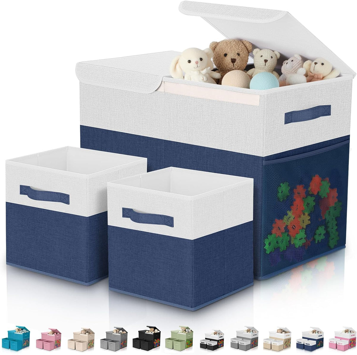 3 Pack Large Toy Box Storage Organizer Set, Grey White