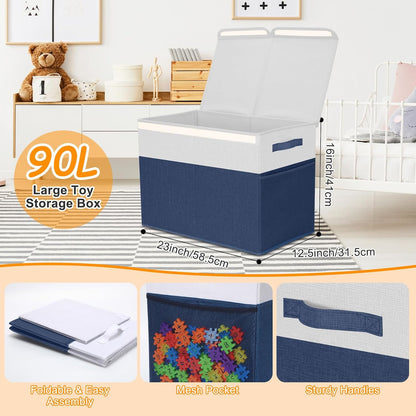 3 Pack Large Toy Box Storage Organizer Set, Grey White