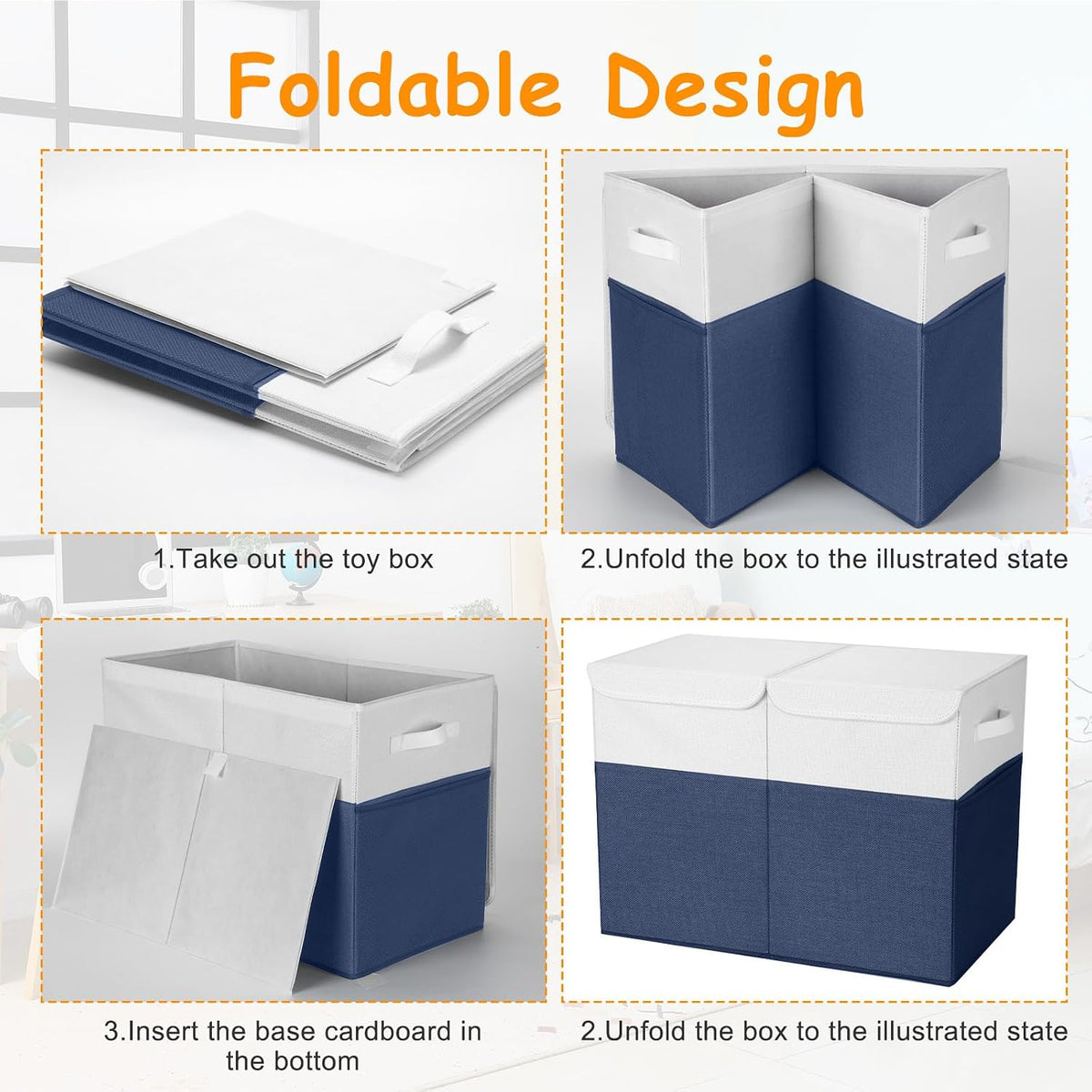 3 Pack Large Toy Box Storage Organizer Set, Grey White