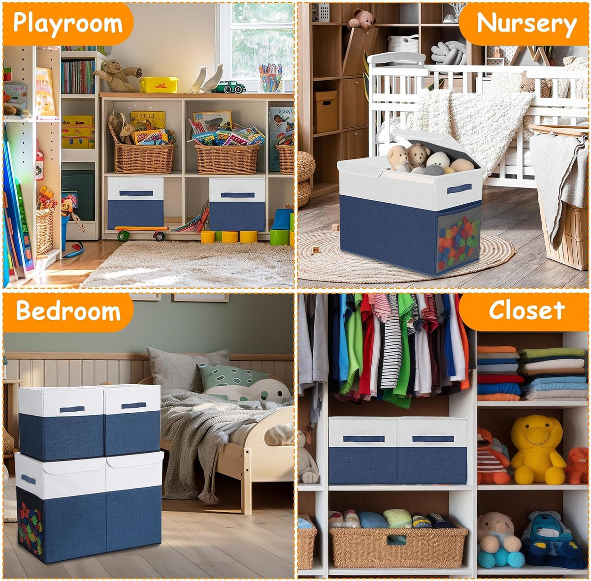 3 Pack Large Toy Box Storage Organizer Set, Grey White