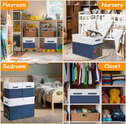 3 Pack Large Toy Box Storage Organizer Set, Grey White