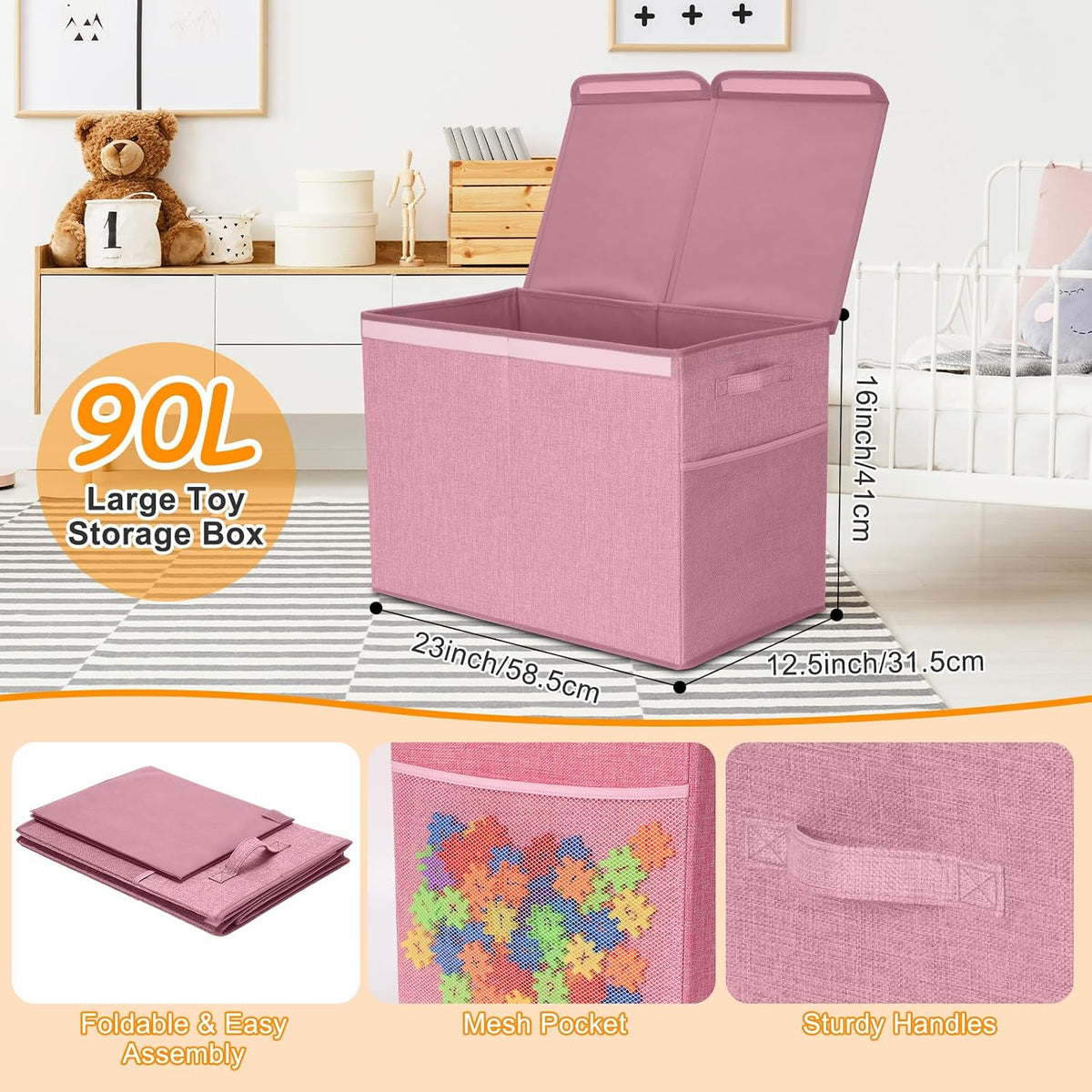 3 Pack Large Toy Box Storage Organizer Set, Grey White