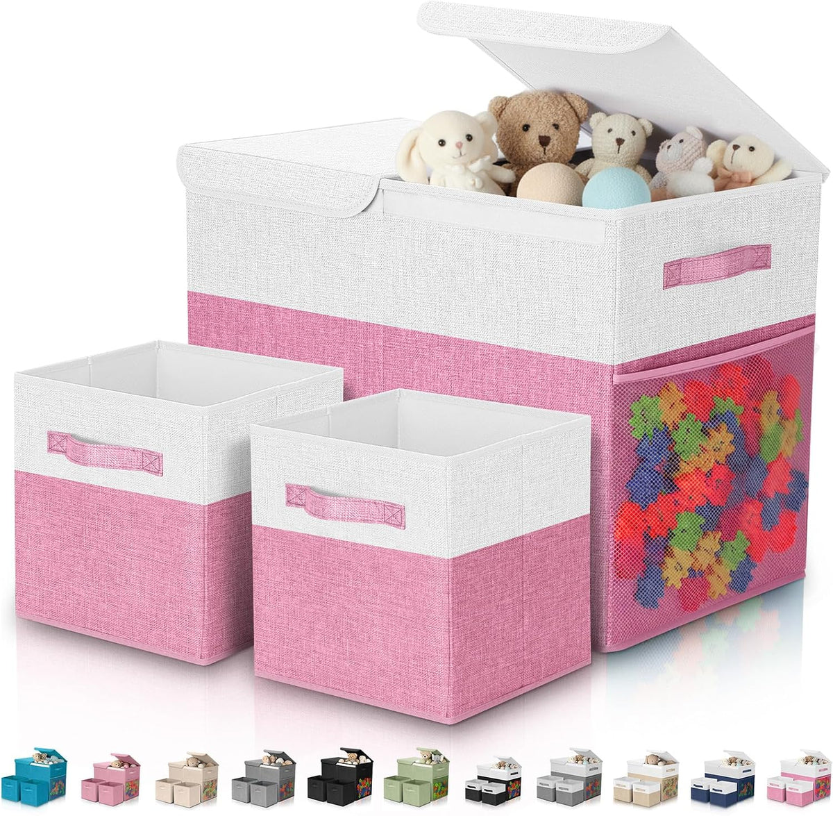 3 Pack Large Toy Box Storage Organizer Set, Grey White