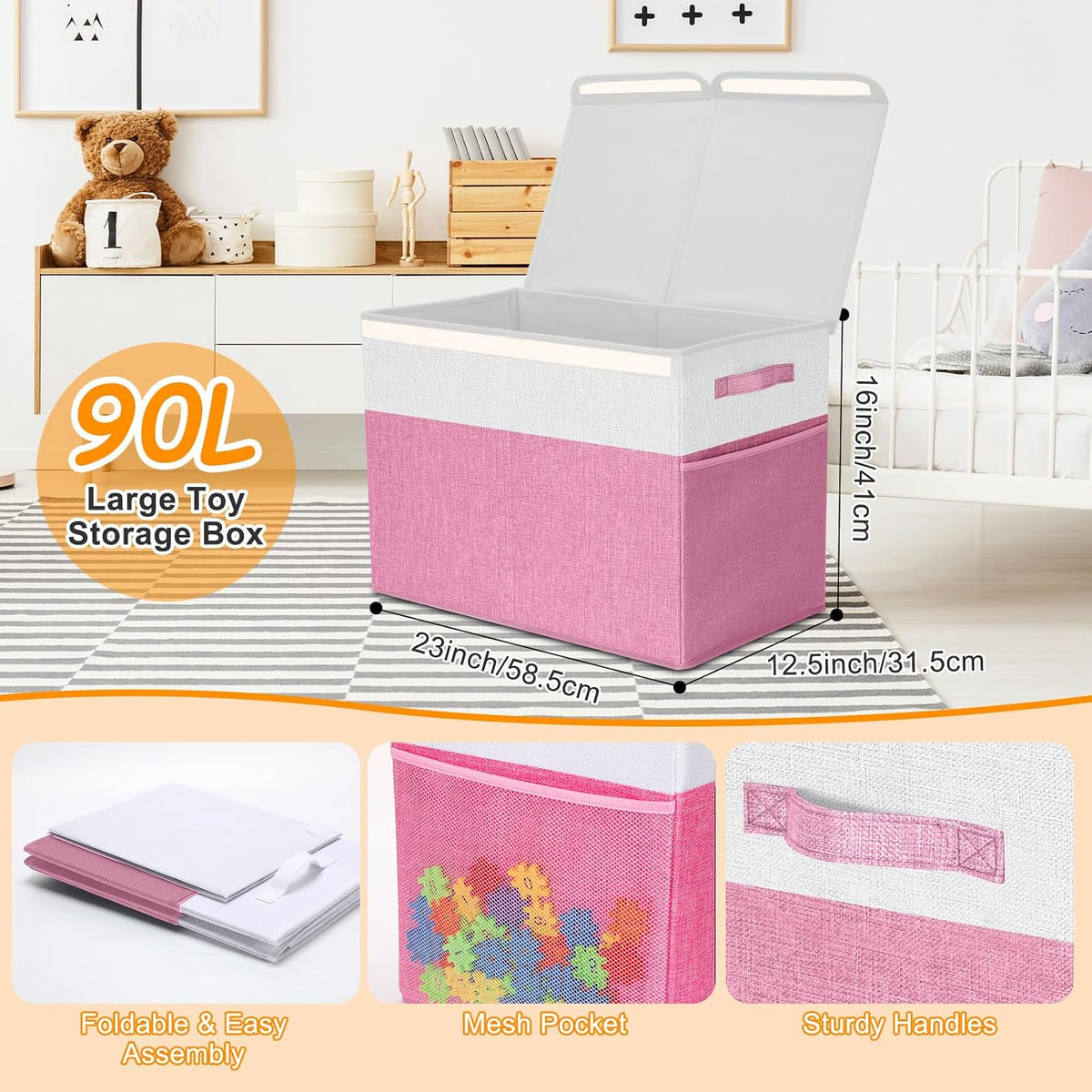 3 Pack Large Toy Box Storage Organizer Set, Grey White