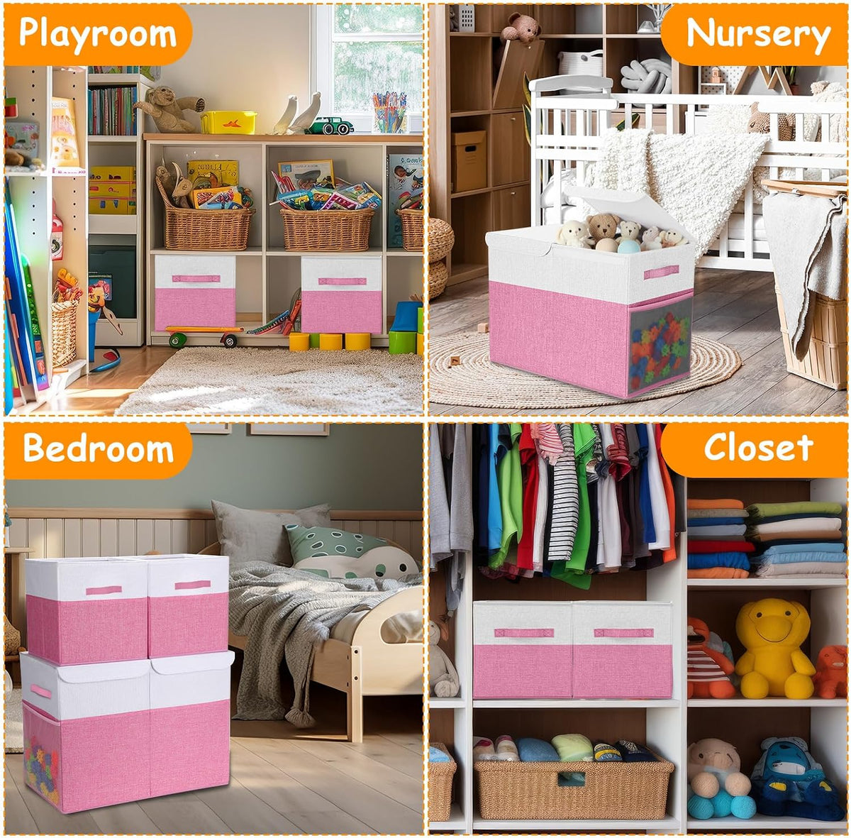 3 Pack Large Toy Box Storage Organizer Set, Grey White