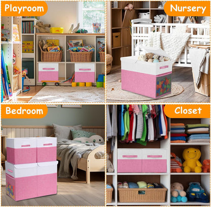 3 Pack Large Toy Box Storage Organizer Set, Grey White