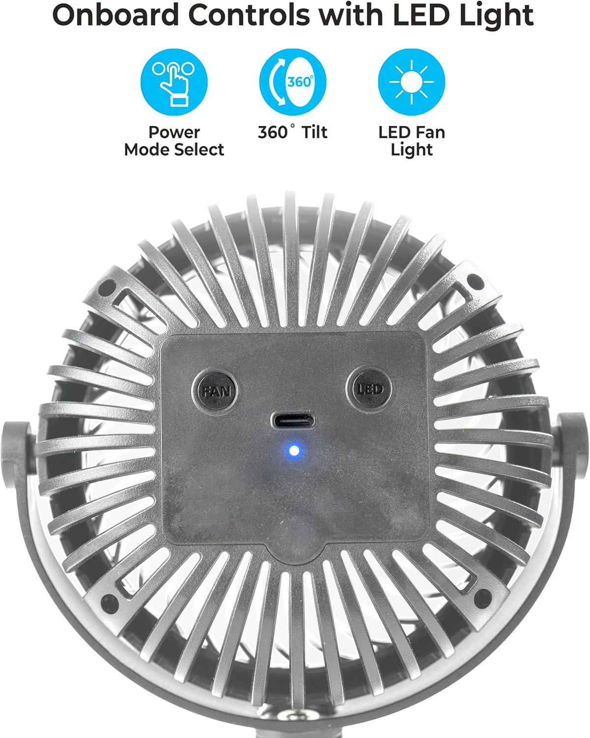 Portable Stroller Fan – Rechargeable Battery Operated Clip-On Fan with 360° Flexible Tripod & LED Light – 3-Speed Cooling for Car Seats, Cribs, Treadmills & Travel – Silver