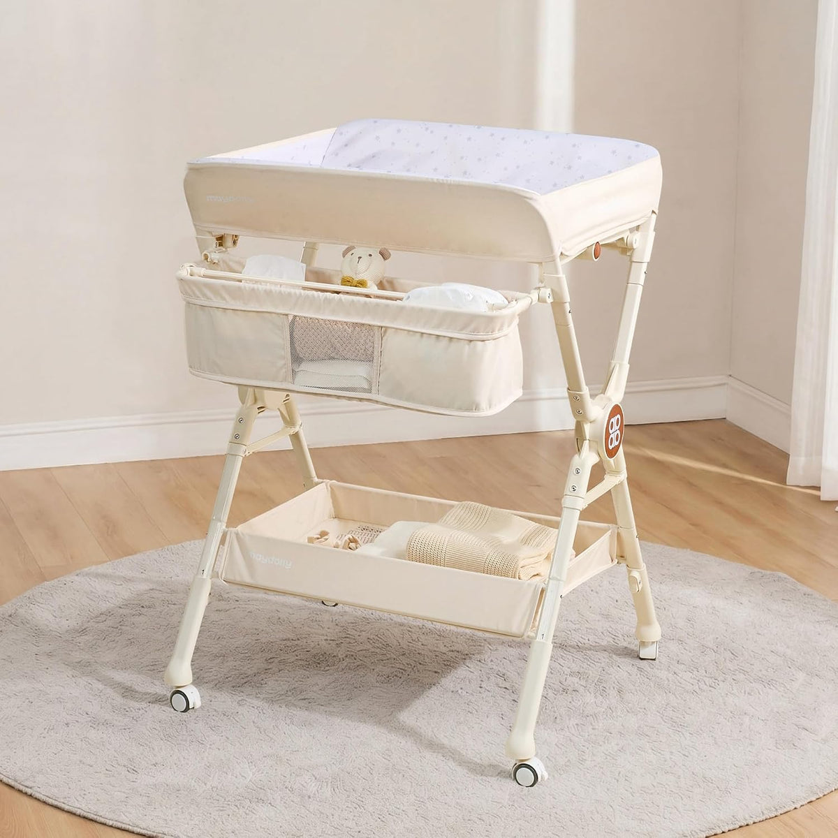 Changing Table，Portable Diaper Changing Station, Foldable Baby Changing Table,Compact Nursery Diaper Changing Table for Baby，Adjustable Height，Mobile on Wheels (Grey)