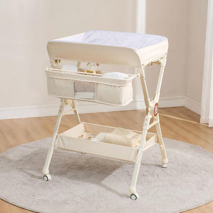Changing Table，Portable Diaper Changing Station, Foldable Baby Changing Table,Compact Nursery Diaper Changing Table for Baby，Adjustable Height，Mobile on Wheels (Grey)