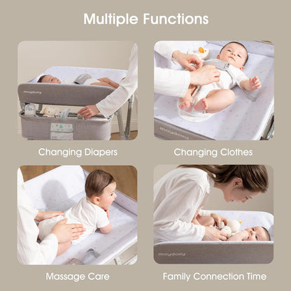 Changing Table，Portable Diaper Changing Station, Foldable Baby Changing Table,Compact Nursery Diaper Changing Table for Baby，Adjustable Height，Mobile on Wheels (Grey)
