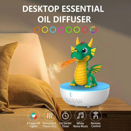 Essential Oil Diffuser for Kid, 200ML Aromatherapy Diffuser Humidifier With Remote & Timer Control, 10 Soothing White Noise, Cute Aroma Diffuser for Bedroom Home Office, Green
