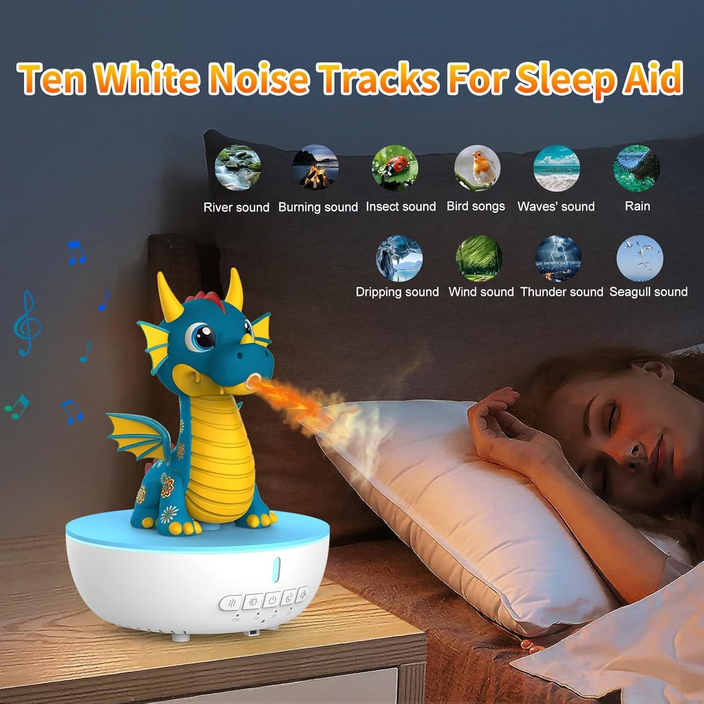 Essential Oil Diffuser for Kid, 200ML Aromatherapy Diffuser Humidifier With Remote & Timer Control, 10 Soothing White Noise, Cute Aroma Diffuser for Bedroom Home Office, Green