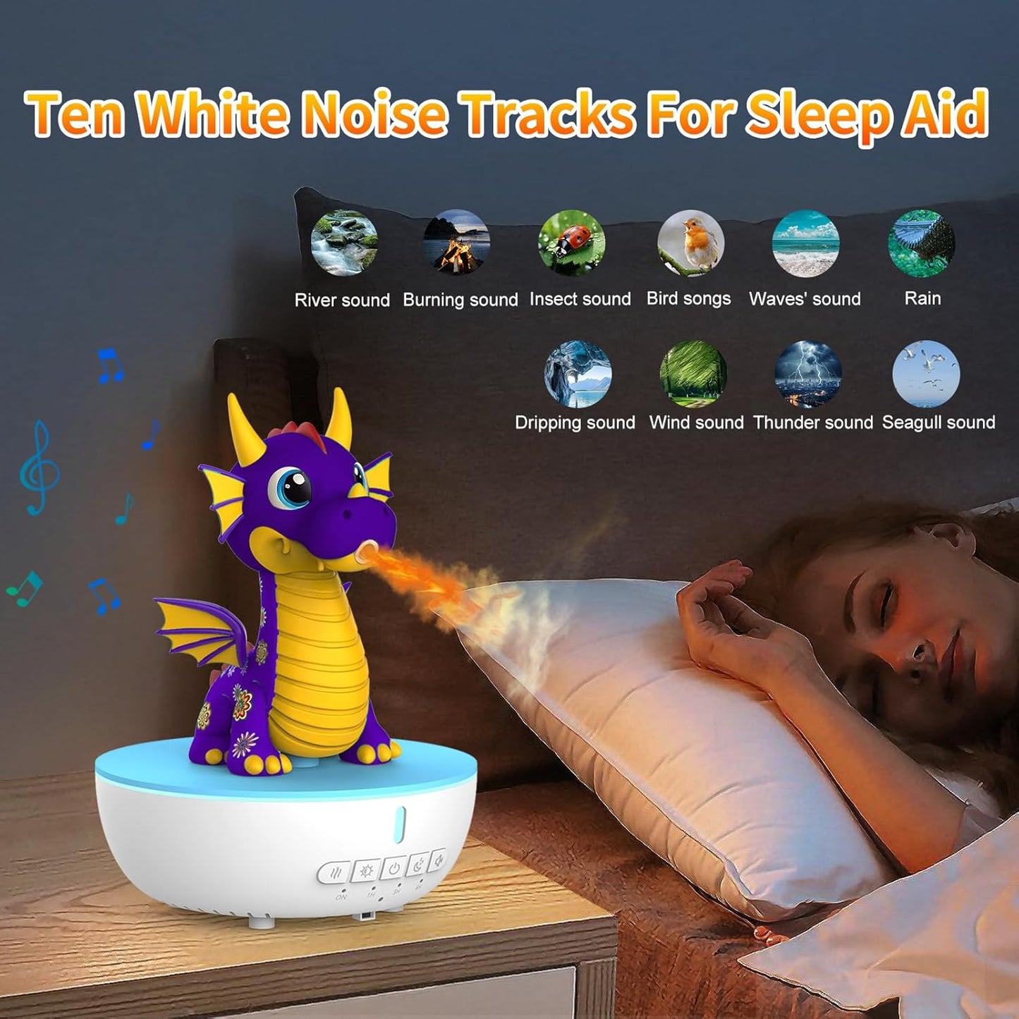Essential Oil Diffuser for Kid, 200ML Aromatherapy Diffuser Humidifier With Remote & Timer Control, 10 Soothing White Noise, Cute Aroma Diffuser for Bedroom Home Office, Green
