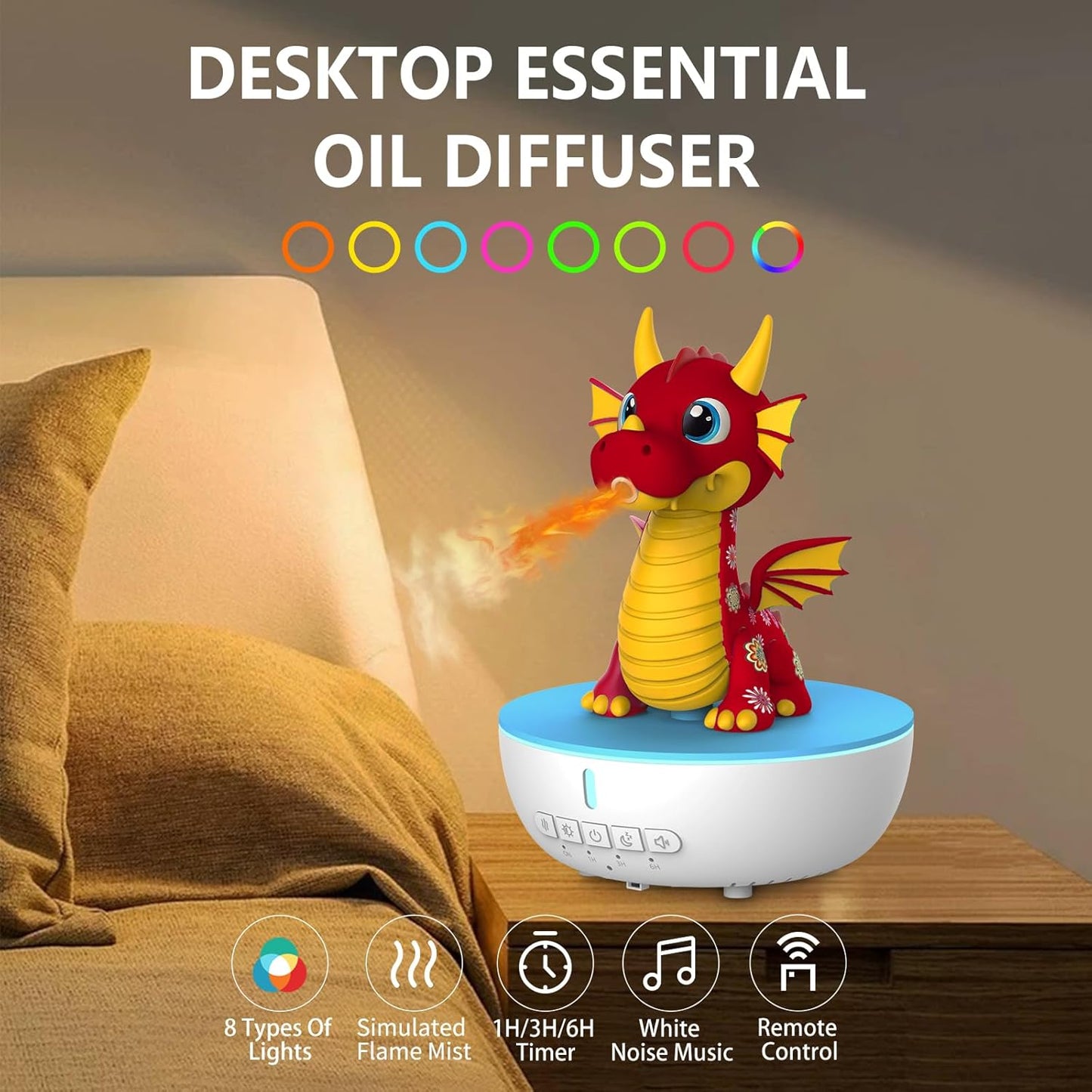 Essential Oil Diffuser for Kid, 200ML Aromatherapy Diffuser Humidifier With Remote & Timer Control, 10 Soothing White Noise, Cute Aroma Diffuser for Bedroom Home Office, Green