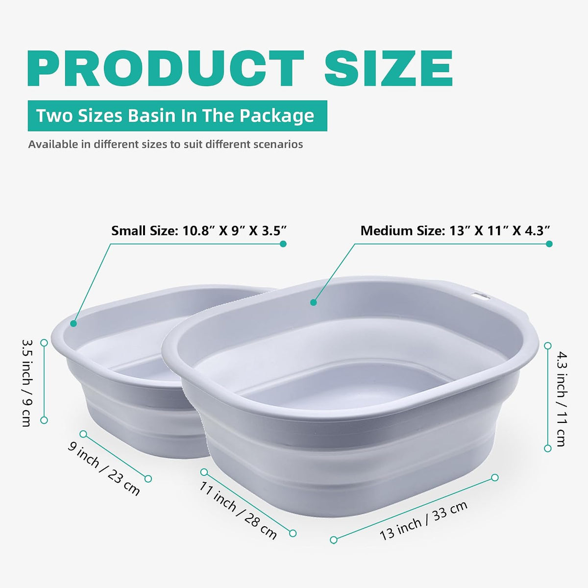 2 Pack Collapsible Wash Basin Set, Foldable Dish Tub, Small Medium Portable Sink for Kitchen, Camping, RV, Baby Bottles, Laundry, Plastic Washbasin -Pink
