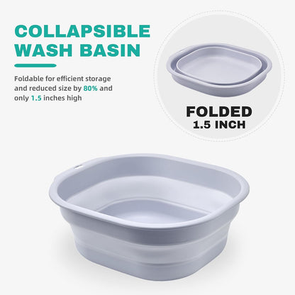 2 Pack Collapsible Wash Basin Set, Foldable Dish Tub, Small Medium Portable Sink for Kitchen, Camping, RV, Baby Bottles, Laundry, Plastic Washbasin -Pink