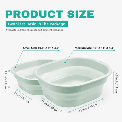 2 Pack Collapsible Wash Basin Set, Foldable Dish Tub, Small Medium Portable Sink for Kitchen, Camping, RV, Baby Bottles, Laundry, Plastic Washbasin -Pink