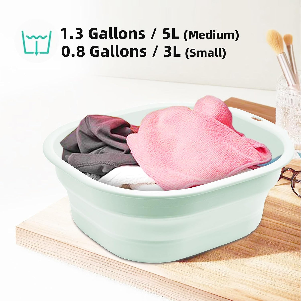 2 Pack Collapsible Wash Basin Set, Foldable Dish Tub, Small Medium Portable Sink for Kitchen, Camping, RV, Baby Bottles, Laundry, Plastic Washbasin -Pink