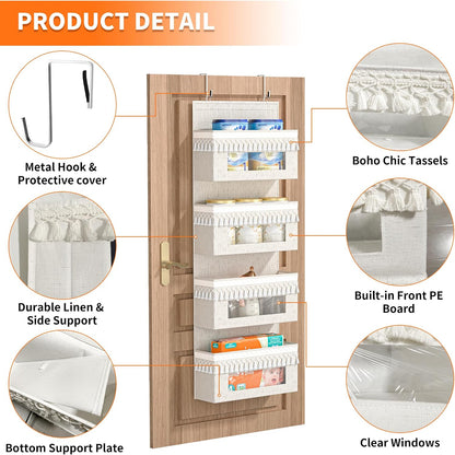 5 Tier Over Door Organizer Nursery with Tassels and Clear Window
