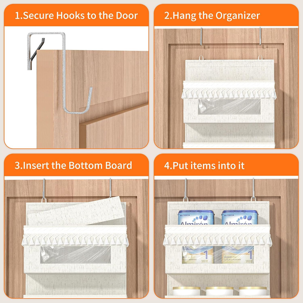 5 Tier Over Door Organizer Nursery with Tassels and Clear Window