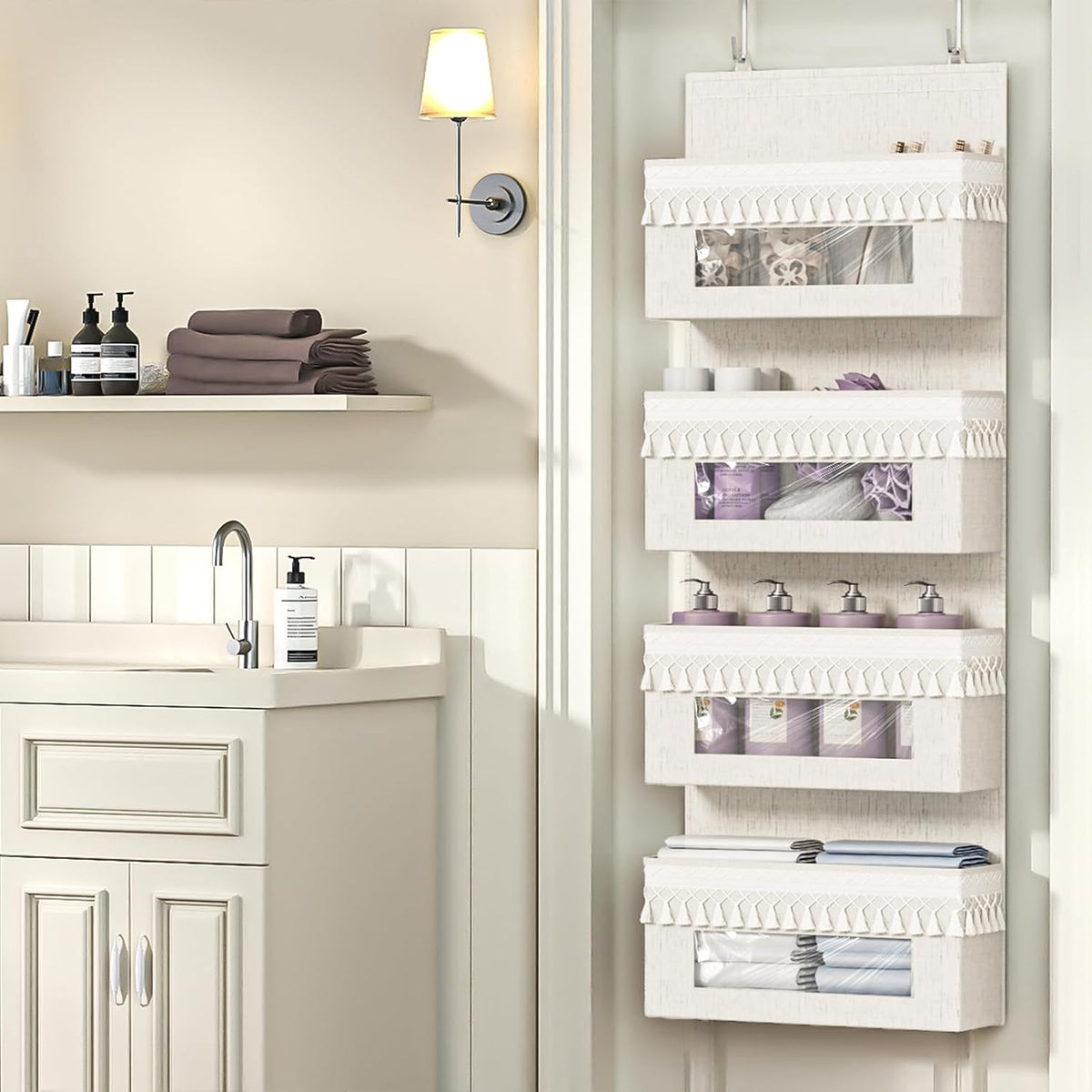 5 Tier Over Door Organizer Nursery with Tassels and Clear Window