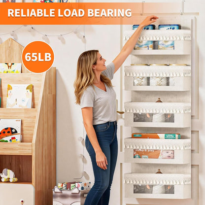5 Tier Over Door Organizer Nursery with Tassels and Clear Window