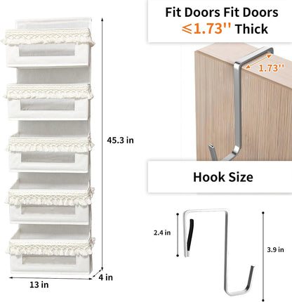 5 Tier Over Door Organizer Nursery with Tassels and Clear Window