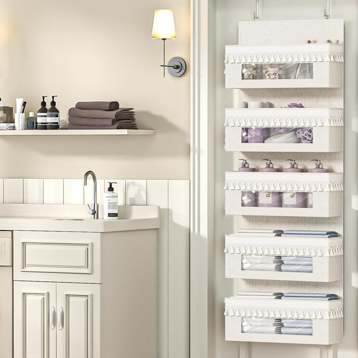 5 Tier Over Door Organizer Nursery with Tassels and Clear Window