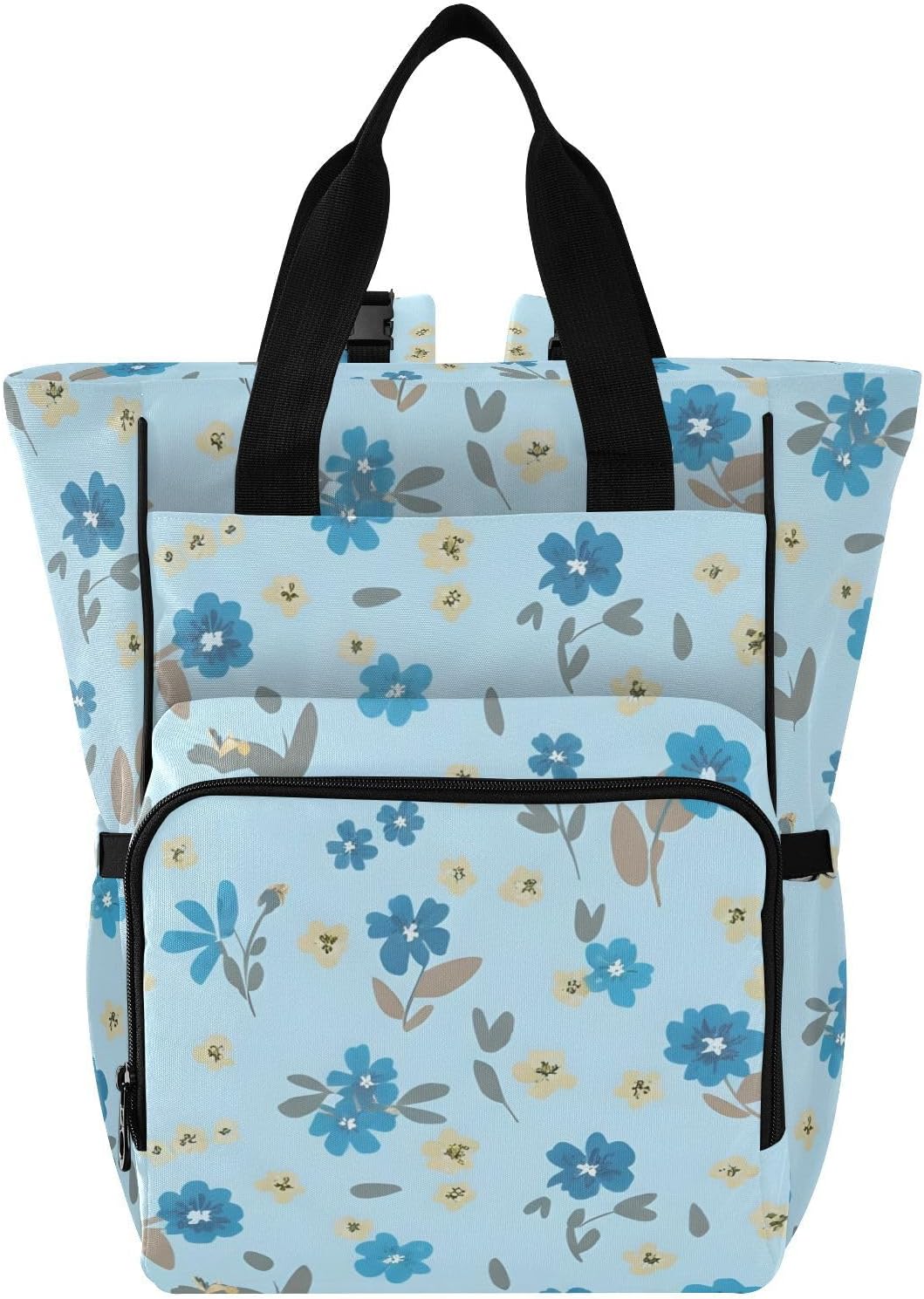 Diaper Bag Backpack, Multifunction Travel Bag for Moms Dads, Baby Changing Bag with Insulted Pockets, Stroller Straps and Side Bottle Pockets Blue Floral Pattern