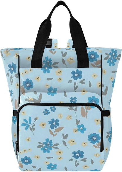 Diaper Bag Backpack, Multifunction Travel Bag for Moms Dads, Baby Changing Bag with Insulted Pockets, Stroller Straps and Side Bottle Pockets Blue Floral Pattern