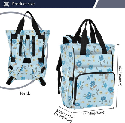 Diaper Bag Backpack, Multifunction Travel Bag for Moms Dads, Baby Changing Bag with Insulted Pockets, Stroller Straps and Side Bottle Pockets Blue Floral Pattern