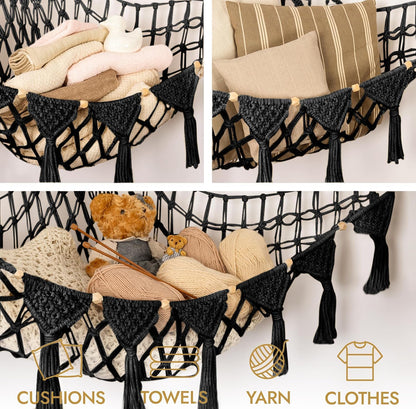Stuffed Animal Hammock Corner | Sturdy Handcrafted Stuffed Animal Net | 4mm Double Macrame Cord Stuffed Animal Holder | Natural 100% Cotton Plushie Net | Toy Hammock w/LED Light (Ice Cream)
