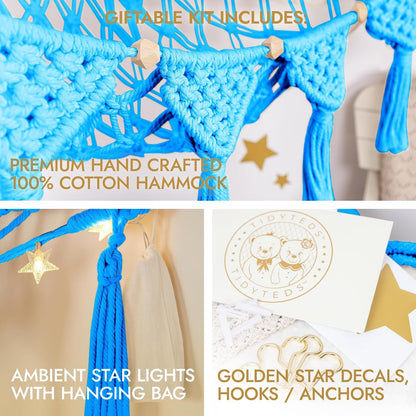 Stuffed Animal Hammock Corner | Sturdy Handcrafted Stuffed Animal Net | 4mm Double Macrame Cord Stuffed Animal Holder | Natural 100% Cotton Plushie Net | Toy Hammock w/LED Light (Ice Cream)