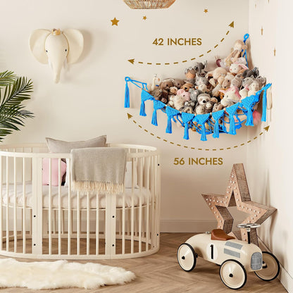 Stuffed Animal Hammock Corner | Sturdy Handcrafted Stuffed Animal Net | 4mm Double Macrame Cord Stuffed Animal Holder | Natural 100% Cotton Plushie Net | Toy Hammock w/LED Light (Ice Cream)