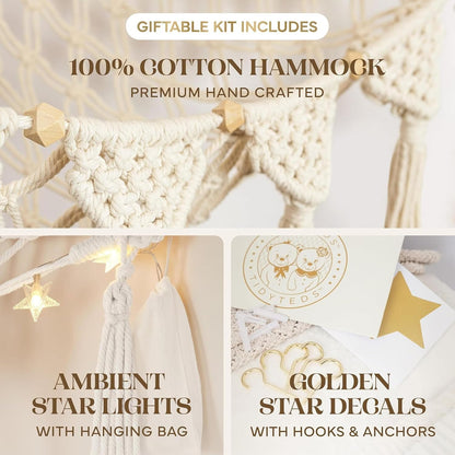 Stuffed Animal Hammock Corner | Sturdy Handcrafted Stuffed Animal Net | 4mm Double Macrame Cord Stuffed Animal Holder | Natural 100% Cotton Plushie Net | Toy Hammock w/LED Light (Ice Cream)