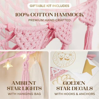 Stuffed Animal Hammock Corner | Sturdy Handcrafted Stuffed Animal Net | 4mm Double Macrame Cord Stuffed Animal Holder | Natural 100% Cotton Plushie Net | Toy Hammock w/LED Light (Ice Cream)