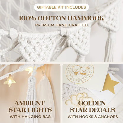 Stuffed Animal Hammock Corner | Sturdy Handcrafted Stuffed Animal Net | 4mm Double Macrame Cord Stuffed Animal Holder | Natural 100% Cotton Plushie Net | Toy Hammock w/LED Light (Ice Cream)