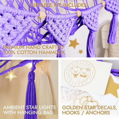 Stuffed Animal Hammock Corner | Sturdy Handcrafted Stuffed Animal Net | 4mm Double Macrame Cord Stuffed Animal Holder | Natural 100% Cotton Plushie Net | Toy Hammock w/LED Light (Ice Cream)