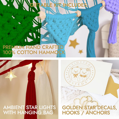 Stuffed Animal Hammock Corner | Sturdy Handcrafted Stuffed Animal Net | 4mm Double Macrame Cord Stuffed Animal Holder | Natural 100% Cotton Plushie Net | Toy Hammock w/LED Light (Ice Cream)