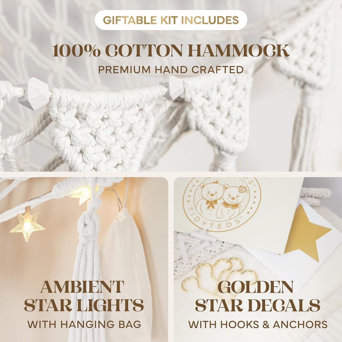 Stuffed Animal Hammock Corner | Sturdy Handcrafted Stuffed Animal Net | 4mm Double Macrame Cord Stuffed Animal Holder | Natural 100% Cotton Plushie Net | Toy Hammock w/LED Light (Ice Cream)