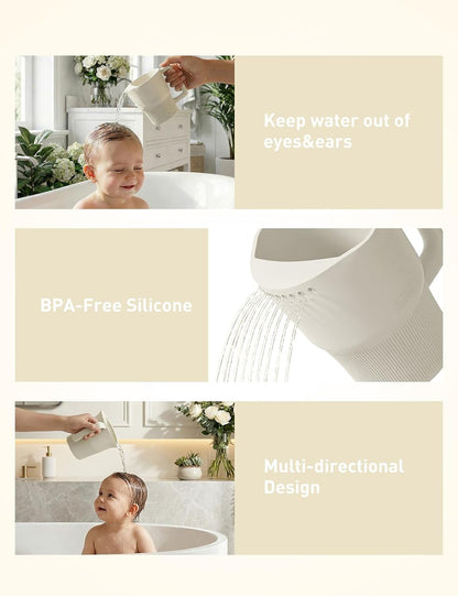 Silicone Baby Bath Rinse Cup - Shampoo & Body Washing Rinser for Kids & Toddlers, Lightweight Bath Cups for Rinsing Hair, Easy-Grip Handle, Ultra Soft Material (Olive Green)