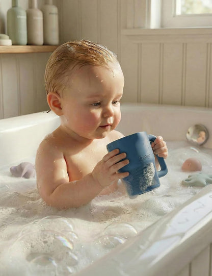 Silicone Baby Bath Rinse Cup - Shampoo & Body Washing Rinser for Kids & Toddlers, Lightweight Bath Cups for Rinsing Hair, Easy-Grip Handle, Ultra Soft Material (Olive Green)