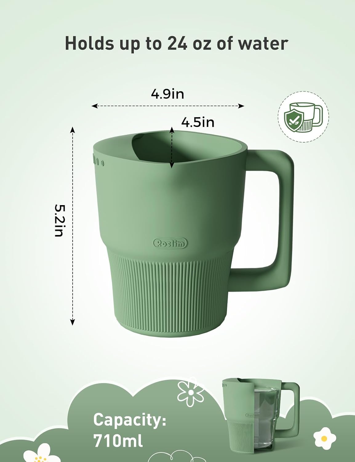 Silicone Baby Bath Rinse Cup - Shampoo & Body Washing Rinser for Kids & Toddlers, Lightweight Bath Cups for Rinsing Hair, Easy-Grip Handle, Ultra Soft Material (Olive Green)