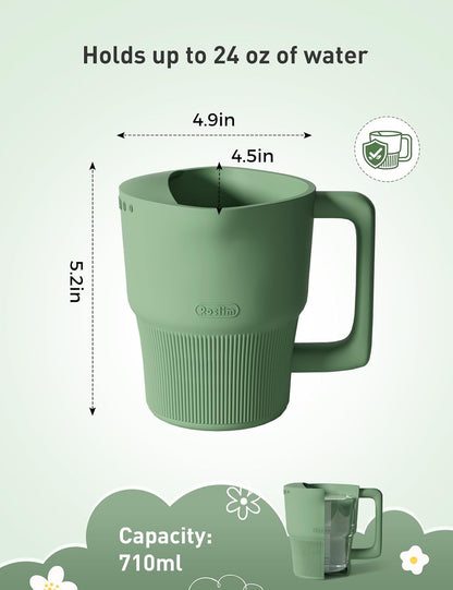 Silicone Baby Bath Rinse Cup - Shampoo & Body Washing Rinser for Kids & Toddlers, Lightweight Bath Cups for Rinsing Hair, Easy-Grip Handle, Ultra Soft Material (Olive Green)